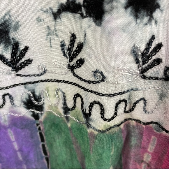 Parsley & Sage Black White Tie Dye Multi Colour Hem Embroidered Button Down XL - Picture 7 of 11